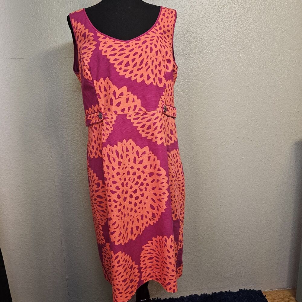 Boden Womens Linen Dress Pink Orange Floral Sleeveless Shift Dress US 12 L EE734
